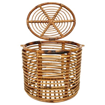 Mid-Century Italian French Riviera Bamboo & Rattan Basket, 1950s-JDR-1126014