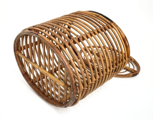 Mid-Century Italian French Riviera Bamboo & Rattan Basket, 1950s-JDR-1126014