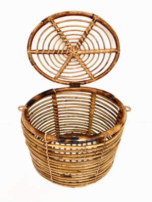 Mid-Century Italian French Riviera Bamboo & Rattan Basket, 1950s-JDR-1126014