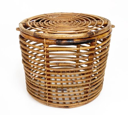 Mid-Century Italian French Riviera Bamboo & Rattan Basket, 1950s-JDR-1126014