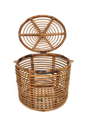 Mid-Century Italian French Riviera Bamboo & Rattan Basket, 1950s-JDR-1126014