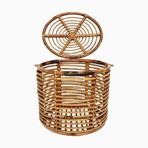 Mid-Century Italian French Riviera Bamboo & Rattan Basket, 1950s-JDR-1126014