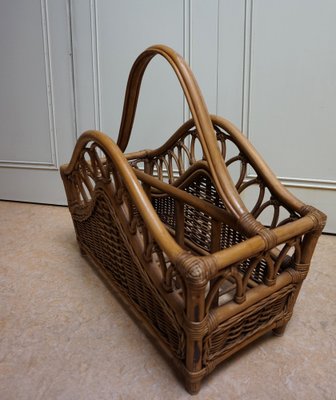 Mid-Century Italian French Riviera Bamboo & Rattan Magazine Rack, 1960s-EA-1286691