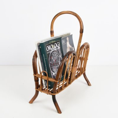 Mid-Century Italian French Riviera Bamboo & Rattan Magazine Rack, 1960s-JDR-1135935