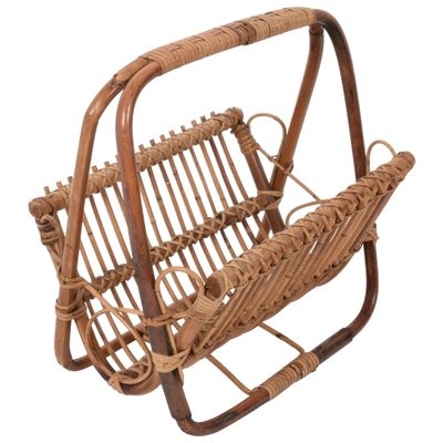 Mid-Century Italian French Riviera Bamboo & Rattan Magazine Rack, 1960s-JDR-1125895