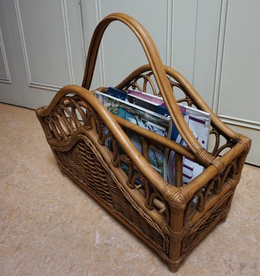 Mid-Century Italian French Riviera Bamboo & Rattan Magazine Rack, 1960s-EA-1286691