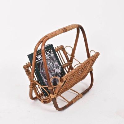 Mid-Century Italian French Riviera Bamboo & Rattan Magazine Rack, 1960s-JDR-1125895