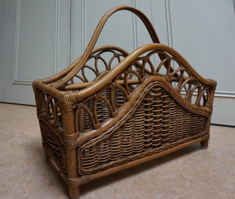 Mid-Century Italian French Riviera Bamboo & Rattan Magazine Rack, 1960s-EA-1286691