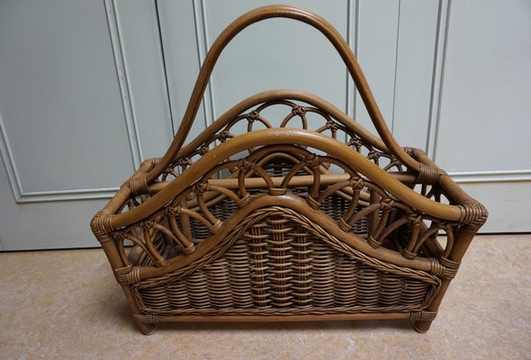 Mid-Century Italian French Riviera Bamboo & Rattan Magazine Rack, 1960s-EA-1286691