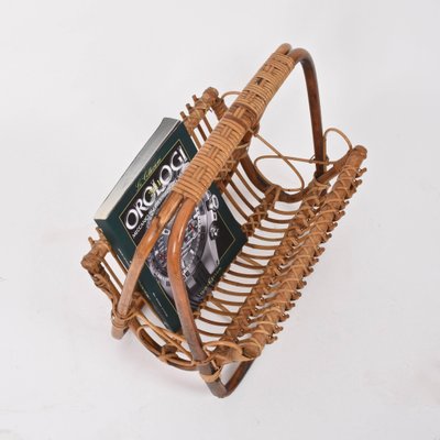 Mid-Century Italian French Riviera Bamboo & Rattan Magazine Rack, 1960s-JDR-1125895