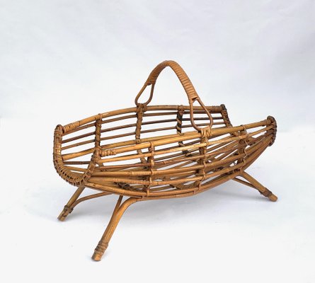 Mid-Century Italian French Riviera Bamboo & Rattan Magazine Rack, 1960s-JDR-1125893