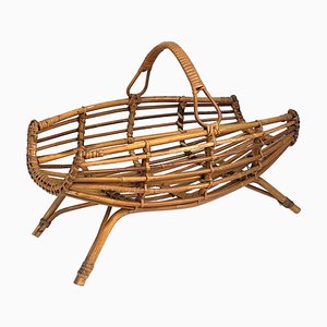 Mid-Century Italian French Riviera Bamboo & Rattan Magazine Rack, 1960s-JDR-1125893