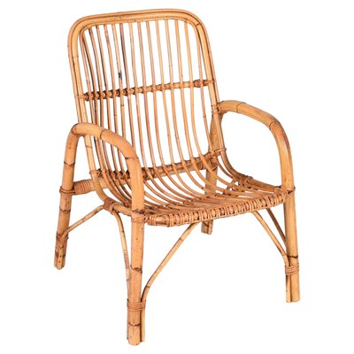 Mid-Century Italian French Riviera Rattan and Bamboo Armchair, 1960s-JDR-1337623