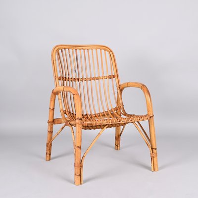 Mid-Century Italian French Riviera Rattan and Bamboo Armchair, 1960s-JDR-1337623