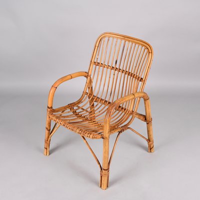 Mid-Century Italian French Riviera Rattan and Bamboo Armchair, 1960s-JDR-1337623