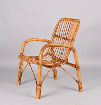 Mid-Century Italian French Riviera Rattan and Bamboo Armchair, 1960s-JDR-1337623