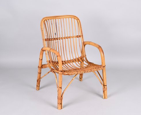 Mid-Century Italian French Riviera Rattan and Bamboo Armchair, 1960s-JDR-1337623