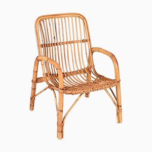 Mid-Century Italian French Riviera Rattan and Bamboo Armchair, 1960s-JDR-1337623