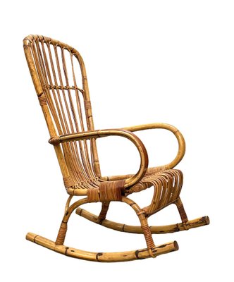 Mid-Century Italian French Riviera Rattan & Bamboo Rocking Chair, 1960s-JDR-1125890