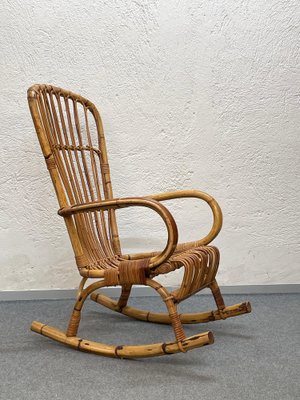 Mid-Century Italian French Riviera Rattan & Bamboo Rocking Chair, 1960s-JDR-1125890