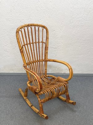 Mid-Century Italian French Riviera Rattan & Bamboo Rocking Chair, 1960s-JDR-1125890