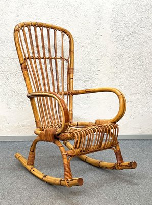 Mid-Century Italian French Riviera Rattan & Bamboo Rocking Chair, 1960s-JDR-1125890