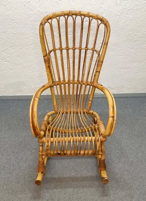 Mid-Century Italian French Riviera Rattan & Bamboo Rocking Chair, 1960s-JDR-1125890