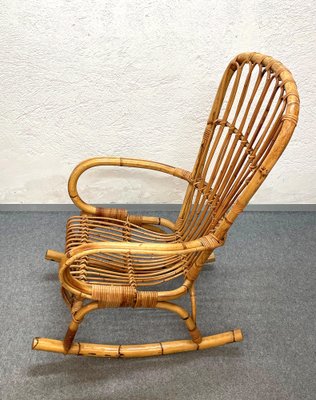 Mid-Century Italian French Riviera Rattan & Bamboo Rocking Chair, 1960s-JDR-1125890