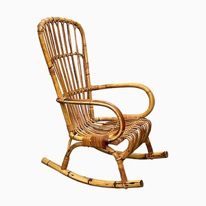 Mid-Century Italian French Riviera Rattan & Bamboo Rocking Chair, 1960s-JDR-1125890