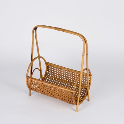 Mid-Century Italian French Riviera Style Bamboo and Rattan Magazine Rack, 1960s-JDR-1188644