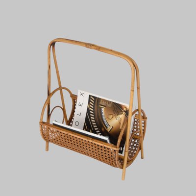 Mid-Century Italian French Riviera Style Bamboo and Rattan Magazine Rack, 1960s-JDR-1188644