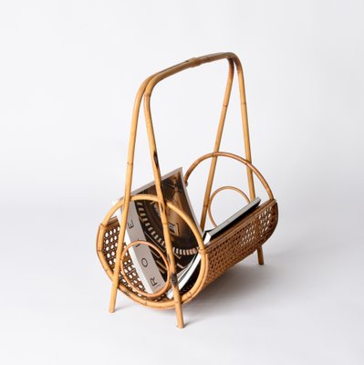 Mid-Century Italian French Riviera Style Bamboo and Rattan Magazine Rack, 1960s-JDR-1188644