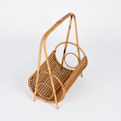 Mid-Century Italian French Riviera Style Bamboo and Rattan Magazine Rack, 1960s-JDR-1188644