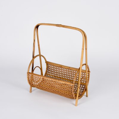 Mid-Century Italian French Riviera Style Bamboo and Rattan Magazine Rack, 1960s-JDR-1188644