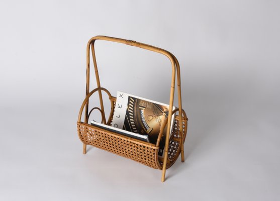 Mid-Century Italian French Riviera Style Bamboo and Rattan Magazine Rack, 1960s-JDR-1188644