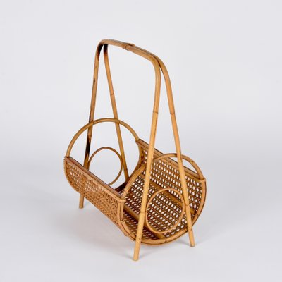 Mid-Century Italian French Riviera Style Bamboo and Rattan Magazine Rack, 1960s-JDR-1188644