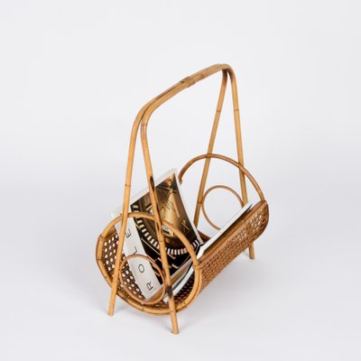 Mid-Century Italian French Riviera Style Bamboo and Rattan Magazine Rack, 1960s-JDR-1188644