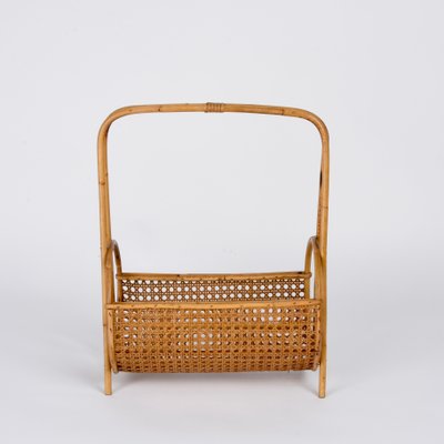 Mid-Century Italian French Riviera Style Bamboo and Rattan Magazine Rack, 1960s-JDR-1188644