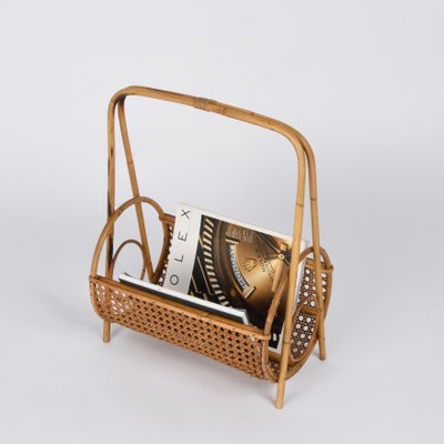 Mid-Century Italian French Riviera Style Bamboo and Rattan Magazine Rack, 1960s-JDR-1188644