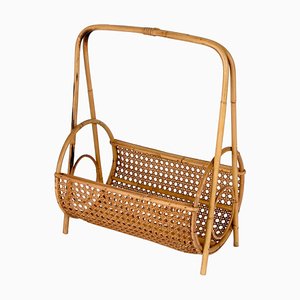 Mid-Century Italian French Riviera Style Bamboo and Rattan Magazine Rack, 1960s-JDR-1188644