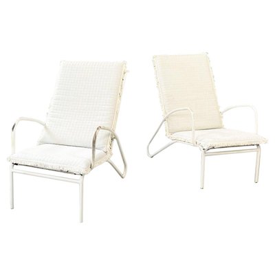 Mid-Century Italian Garden Armchairs in White Iron with Fabric Cushions, 1960s, Set of 2-GDD-1281059