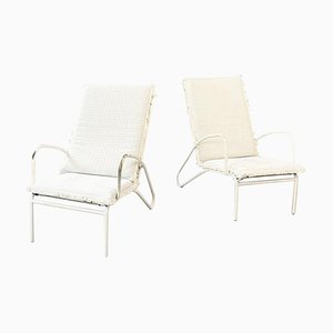 Mid-Century Italian Garden Armchairs in White Iron with Fabric Cushions, 1960s, Set of 2-GDD-1281059