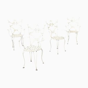 Mid-Century Italian Garden Chairs in White Wrought Iron, 1960s, Set of 4-GDD-1281052