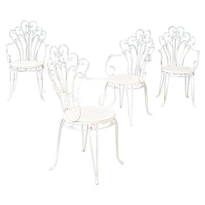 Mid-Century Italian Garden Chairs in White Wrought Iron with Curls, 1960s, Set of 4-GDD-1281060