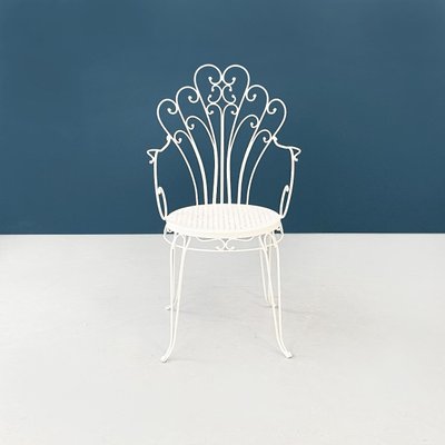 Mid-Century Italian Garden Chairs in White Wrought Iron with Curls, 1960s, Set of 4-GDD-1281060