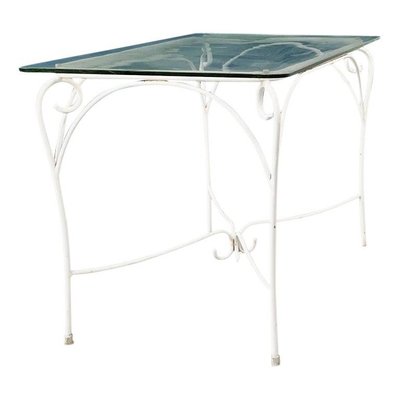 Mid-Century Italian Garden Table in White Wrought Iron & Glass, 1960s-GDD-1274855