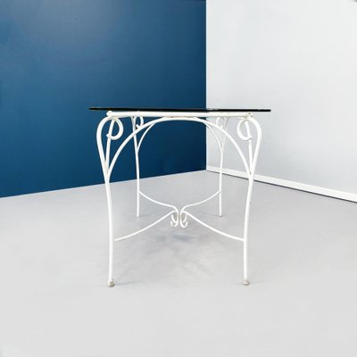 Mid-Century Italian Garden Table in White Wrought Iron & Glass, 1960s-GDD-1274855