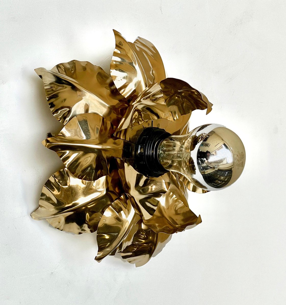 Mid-Century Italian Gilded Iron Flower Sconce from Banci Firenze, 1970s