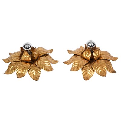 Mid-Century Italian Gilded Iron Flower Sconces, 1970s, Set of 2-JDR-1357682