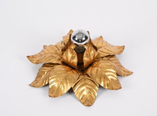 Mid-Century Italian Gilded Iron Flower Sconces, 1970s, Set of 2-JDR-1357682